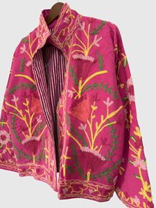 Veste à col mandarin brodée à la main avec des motifs floraux, manches longues, en velours matelassé, pour adulte, style élégant, à porter en automne - Product Image 3