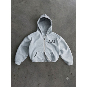 Sudadera con capucha pesada de 360 GSM, gris jaspeado, con cremallera, unisex, estilo vintage, oversize, corte holgado, tipo bomber, OEM ODM - Product Image 1