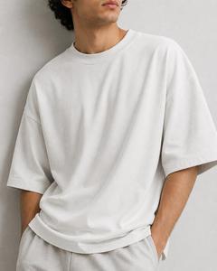 T-shirt décontracté pour homme, coupe oversize, col rond, manches classiques, 100 % coton jersey tricoté, blanc uni, design vierge, écologique, vente en gros - Product Image 6