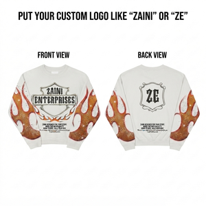 <b>Men</b> Pullover <b>Sweatshirt</b> 320 GSM Premium Cotton Fleece <b>White</b> Flame Sleeve Graphic Custom Logo Embroidery Print OEM ODM Streetwear - Product Image 1