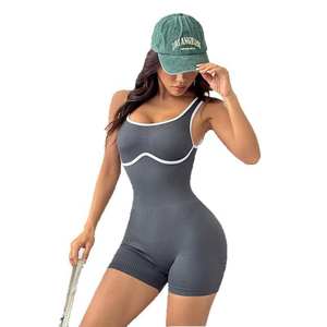 ชุดออกกำลังกาย OEM 2026 แบบมีฟองน้ำเสริมทรง ชุดโยคะแอร์ ชุดจั๊มสูทกีฬา ขอบสีขาว ชุดบอดี้สูทฟิตเนส กางเกงออกกำลังกายขาสั้น - Product Image 1