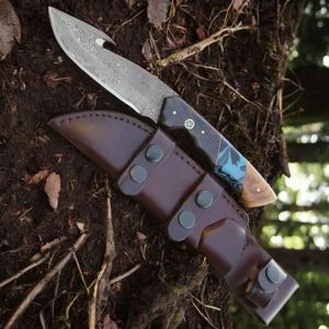 Cuchillos de Caza Resistentes con Hoja con Patrón y Gancho para Enterrar, Empuñadura Ergonómica de Madera Oscura y Funda de Cuero para Camping - Product Image 6