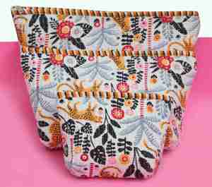 Custom Quilted Cotton <b>Toiletry</b> Bag Set Floral Makeup Pouch Travel Cosmetic Organizer Bag Zipper Cosmetic Case for Women. - Product Image 1