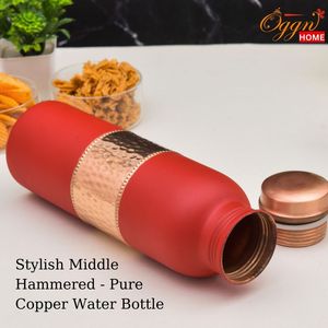 Bouteille d'eau Oggn HOME élégante en cuivre pur martelé, portable pour les voyages - Product Image 1