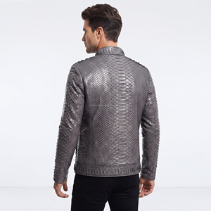 Chaqueta de Moto para Hombre, Negra, de Cuero PU Repujado, Cuello Alto, Cierre de Cremallera, Corte Ajustado, Otoño, Servicio OEM, Logotipo Frontal, Impermeable - Product Image 6