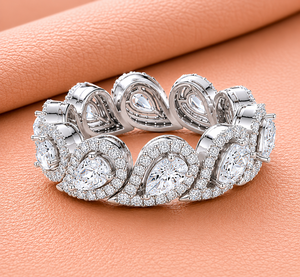 Anillo de Eternidad de Lujo con Diamantes Cultivados en Laboratorio, Corte Pera, Halo, Certificado IGI, para Mujer, Oro Amarillo/Blanco/Rosa, Anillo de Aniversario de Bodas - Product Image 3