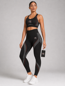 Ensemble de yoga pour femme de haute qualité avec logo personnalisé, écologique, taille haute, legging sans couture avec logo frontal, soutien-gorge, grandes tailles, service OEM tendance - Product Image 3