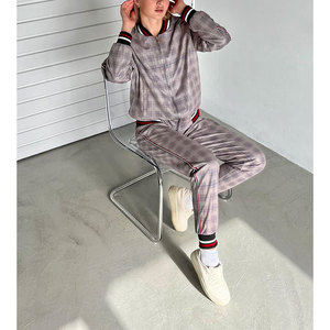 Ensemble de survêtement à carreaux pour femmes, manches longues, fermeture éclair sur le devant, pantalon de jogging décontracté avec poches latérales, vêtements d'automne - Product Image 2