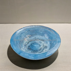 Bol épais en résine époxy avec motif de tourbillon bleu pour fruits et salades - Product Image 1