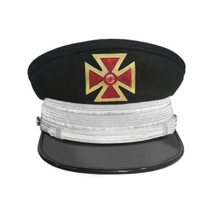 Luxury Grand Knight Templar Fatigue <b>Cap</b> Red Metal Cross with Silver Gold Braid - Product Image 2