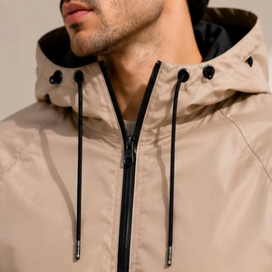 Ensemble de survêtement unisexe beige coupe-vent respirant en nylon, veste à capuche zippée et pantalon, couleur unie décontractée, manches longues, pour l'été - Product Image 2