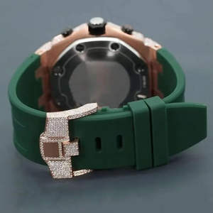 Gorgeous New Fashion Hip Hop Wrist Moissanite <b>Watch</b> for <b>Men</b> Made With Round Brilliant Cut Diamonds and Green Rubber Band - Product Image 4