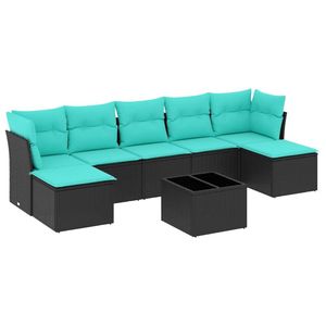 Set di divani da giardino in polyrattan nero da 8 pezzi con cuscini, eleganti mobili da esterno - Product Image 2