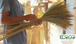 Eco2go Vietnam Eco-Friendly Natural Grass Broom Long Wooden Handle | Durable Heavy Duty Portable Flagged Bristle Sweeping Broom - Product Image 3