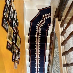Blue Modern Woven Geometric Stair Rugs Set Kilim Style Non-Slip Rubber Backing for <b>Home</b> Hallway <b>Steps</b> Prayer - Product Image 4