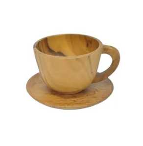 Ensemble tasse à café, soucoupe et cuillère en bois naturel artisanal, écologique, en bois massif, vaisselle pour le thé - Product Image 2