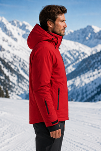 Veste de ski à capuche rouge pour homme, imperméable, fermeture éclair, logo personnalisé sur le devant, isolation synthétique, vêtements d'extérieur - Product Image 3
