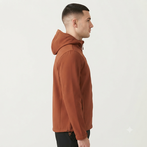 Men's Hooded Fleece Jacket Solid Color Zipper Closure Windproof Casual Outerwear Regular Fit Polyester <b>Shell</b> Autumn Wear - Product Image 4