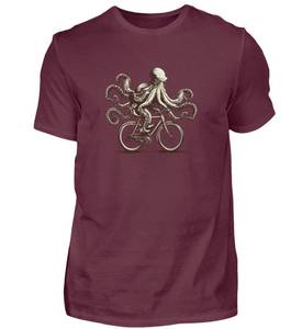 Camiseta de manga corta con estampado de pulpo montando en bicicleta para hombre, corte regular, cuello redondo, camiseta informal de algodón - Product Image 1