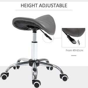 Sgabello Ergonomico con Rotelle in Pelle PU, Altezza Regolabile, Sedia Idraulica da Spa in Grigio per Arredamento Salone - Product Image 4