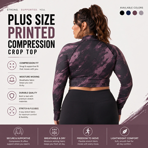 Haut court imprimé grande taille pour femme, à manches longues, de compression, col montant, pour le sport et l'entraînement, sous-vêtement de base, débardeur court - Product Image 4