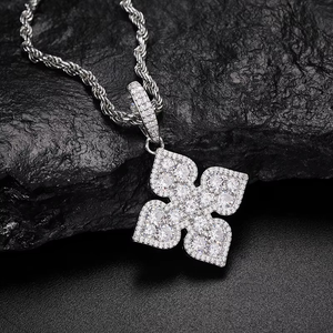 Colgante de Flor de Moissanita Plateada, Collar con Pavé Brillante para Hombre y Mujer, Joyería Fina - Product Image 2