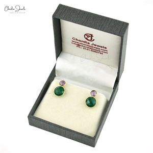Pendientes Redondos de Plata de Ley 925 con Ónix Verde y Amatista Morada, Chapados en Oro, con Dos Piedras Preciosas, para Mujer, Más Vendidos - Product Image 5