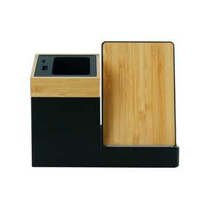 Bamboo Desktop Pen Holder with Wireless Charger Minimalist Office Organizer Rectangle Shape <b>Tabletop</b> Mount <b>Storage</b> Rack - Product Image 4