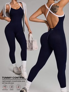 Mono de yoga con cuello en V cruzado para mujer |   Elegante Body Deportivo de Manga Larga con Textura Acanalada |   Conjunto Deportivo de Poliéster y Elastano para Gimnasio - Product Image 5