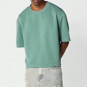 Camiseta de Manga Corta con Cuello Redondo Verde para Hombre, Corte Holgado, Informal, Color Sólido, Tejido de Punto de Algodón, Secado Rápido, Protección UV - Product Image 1