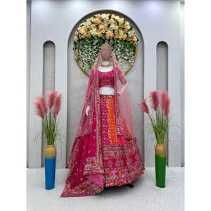 TRENDING GEORHETTE DIGITAL PRINT THREAD SEQUENCE WORK LEHENGA CHOLI WITH TWO DUPATTA <b>PINK</b> - Product Image 1
