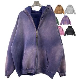 Best Selling Sunfade Breathable Heavy GSM Front French Terry Oversized Acid <b>Washed</b> Vintage Fade Thick Cotton Streetwear Hoodie - Product Image 3