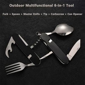 Set Multiuso 6-in-1 in Acciaio Inox: Coltello Pieghevole, Forchetta, Cucchiaio, Apriscatole, Cavatappi, Apribottiglie per Campeggio - Product Image 4