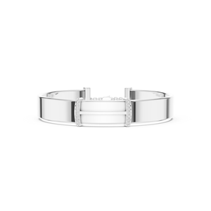 Bracelet jonc plat moderne pour homme avec diamants – Diamants de laboratoire VVS DEF CVD pavés en or massif et argent 925 – Bijoux fins - Product Image 1