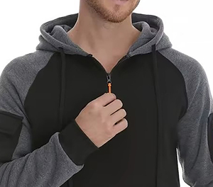 Sweat-shirt à capuche pour homme, demi-zip, manches raglan, couleur unie, polaire, décontracté, pour l'automne, coupe classique, beige, noir - Product Image 6