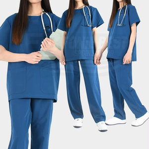 Ensemble de blouses médicales bleues pour femmes, en coton et polyester, avec poches, pour le personnel médical, très demandé. - Product Image 1