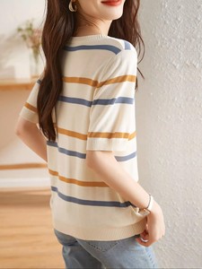 Camiseta Corta de Manga Corta para Mujer, Cuello Redondo, Tejido de Punto, Color Sólido, Corte Regular, Transpirable, Ecológica, Poliéster/Algodón - Product Image 2