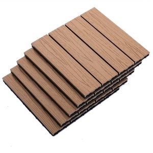 12\" X 12\" <b>Interlocking</b> Teak As Deck <b>Tiles</b> Pack of 11 Outdoor Patio <b>Flooring</b> Grooved Edge DIY Model Acacia Engineered Wood - Product Image 5