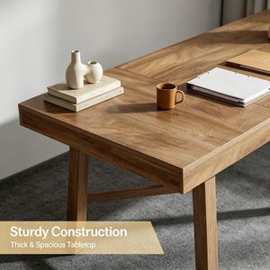 Farmhouse Style Executive <b>Desk</b> <b>Simple</b> Durable Computer Table with Adjustable Features Glossy Finish for Office Apartment Use - Product Image 4