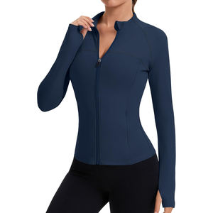 Ventes en gros de vestes de yoga pour femmes, vêtements de sport, hauts en nylon côtelé doux, sans couture, coupe ajustée, fermeture éclair, manches longues, veste de fitness - Product Image 1