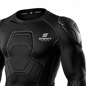 SINEWY Men's Black Full Sleeve <b>Padded</b> Compression <b>Shirt</b> Crew Neck Moisture Wicking Breathable Fitted American Football Apparel - Product Image 2