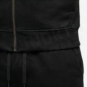 Ensemble de survêtement noir à capuche pour homme, sweat-shirt zippé et pantalon de jogging, tenue de sport décontractée, couleur unie, respirant, en polyester, pour l'automne - Product Image 5