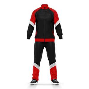 Ensemble de survêtement personnalisé pour homme rouge, noir et blanc – Veste zippée intégrale et pantalon de jogging assorti – Vêtements de sport color block – Fabricant OEM - Product Image 5
