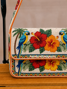 Sac à bandoulière perlé artisanal, tendance, de luxe, robuste, sûr, léger, écologique, personnalisable, motif floral perroquet, coloré - Product Image 3