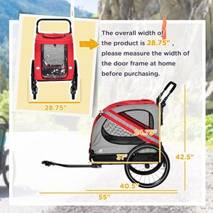 Rimorchio per Bicicletta 2 in 1 Rosso per Animali Domestici, Passeggino con Ruote Universali, Riflettori, Bandiera di Sicurezza, Grande Dimensione, in Alluminio, 3 Ruote, Massima Capacità per il Trasporto, Ideale per Viaggi - Product Image 3