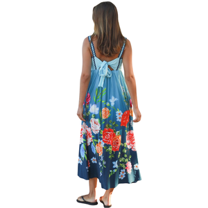 Vestido largo floral de manga corta para mujer, elegante vestido de corte en A - Product Image 4