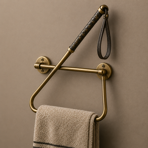 Porte-serviettes au design distinctif en cuir brun foncé, inspiré de l'équipement équestre classique en cuir, construction robuste à fixer au mur - Product Image 4