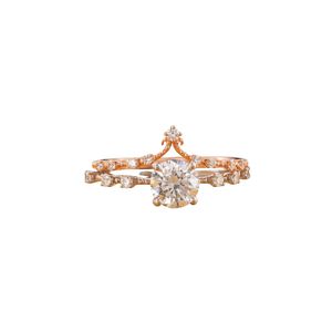 Bague couronne en saphir rond de 1,04 carat cultivé en laboratoire, pavée de chevrons, en or rose 14K et or massif 18K, clarté VS1 et VVS2 - Product Image 1