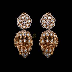 Barkha Moissanite Designer Jhumkas-Fine Dangle Earrings - Product Image 3