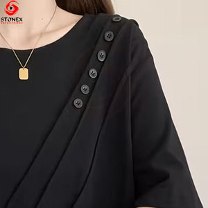 Camisetas de algodón de alta calidad para mujer, estilo oversize, con botones y pliegues, camisetas de manga corta, informales, para verano. - Product Image 4
